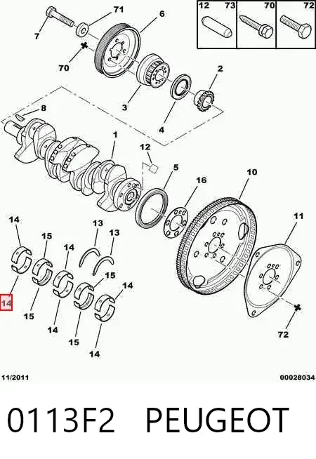 Juego de cojinetes de cigüeñal, estándar, STD 0113F2 Peugeot/Citroen
