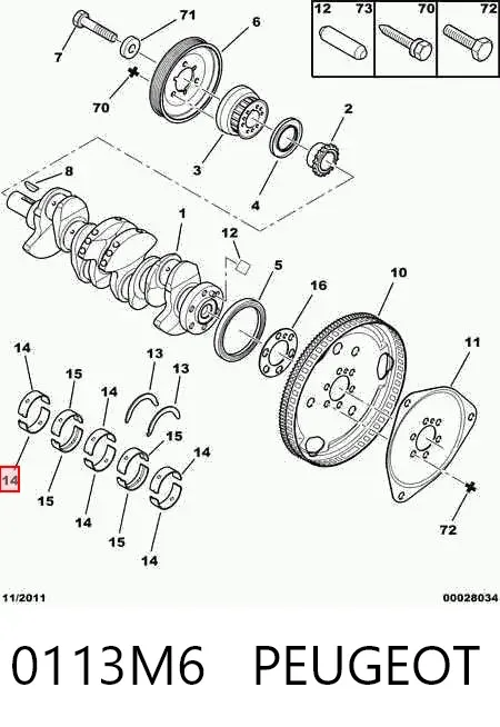 Juego de cojinetes de cigüeñal, estándar, STD 0113M6 Peugeot/Citroen