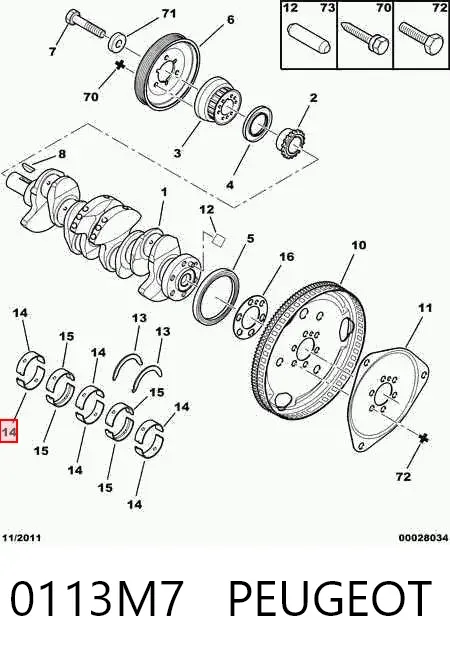 Juego de cojinetes de cigüeñal, estándar, STD 0113M7 Peugeot/Citroen