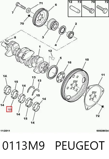 Juego de cojinetes de cigüeñal, estándar, STD 0113M9 Peugeot/Citroen