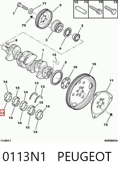 Juego de cojinetes de cigüeñal, estándar, STD 0113N1 Peugeot/Citroen