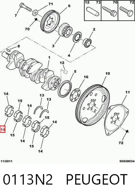 Juego de cojinetes de cigüeñal, estándar, STD 0113N2 Peugeot/Citroen