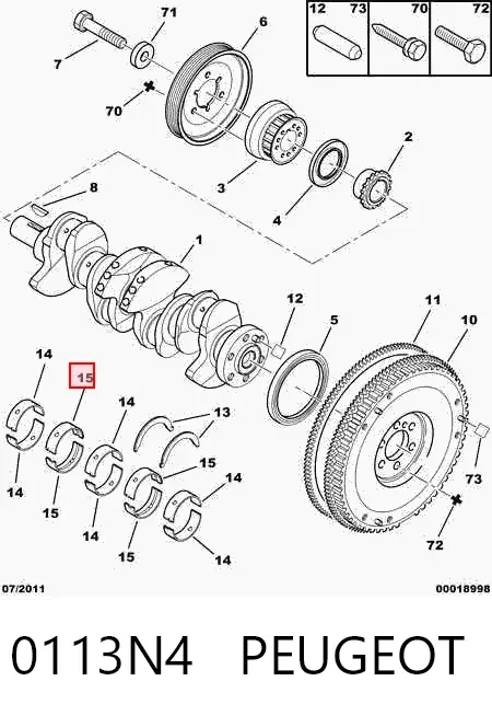 Juego de cojinetes de cigüeñal, estándar, STD 0113N4 Peugeot/Citroen
