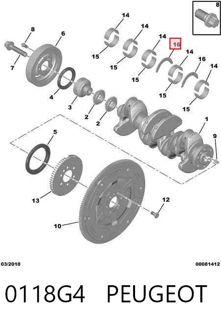Arandela de empuje superior del cigüeñal 0118G4 Peugeot/Citroen