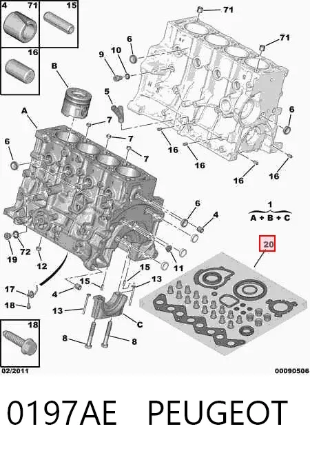 Juego de juntas para motor 0197AE Peugeot/Citroen