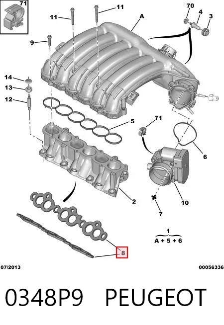 Junta inferior del colector de admisión 9630177980 Fiat/Alfa/Lancia