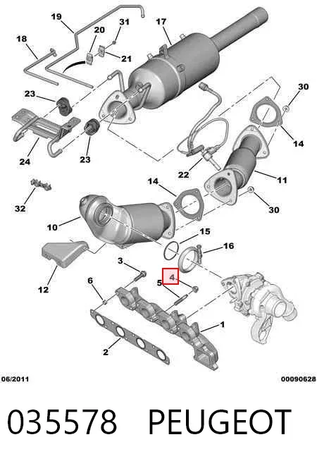 Tuerca de fijación del tubo de escape 035578 Peugeot/Citroen