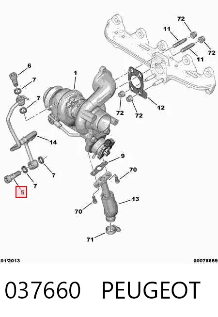Perno de tubo de alimentación de aceite de turbocompresor 037660 Peugeot/Citroen