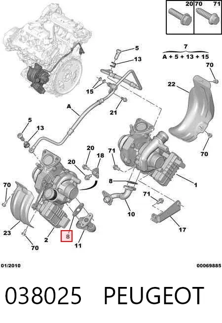 Junta de manguera de drenaje de aceite de turbina 038025 Peugeot/Citroen