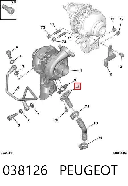 Tubo de drenaje de aceite de turbocompresor 038126 Peugeot/Citroen