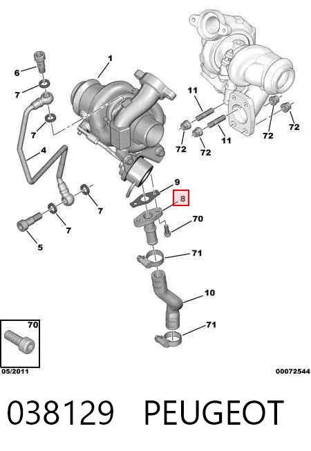 Tubo de drenaje de aceite de turbocompresor 038129 Peugeot/Citroen