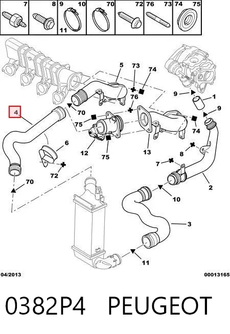 Tubo intercooler 0382P4 Peugeot/Citroen