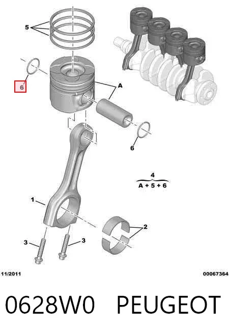 Pistón completo para 1 cilindro, segunda reparación (+0,50 mm) 0628W0 Peugeot/Citroen