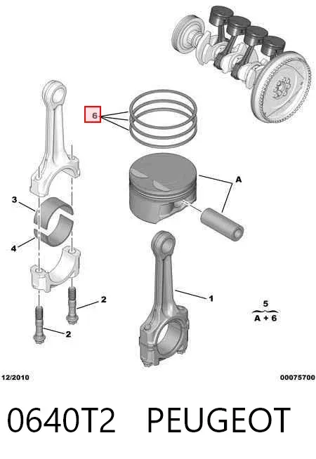 Aros de pistón para 1 cilindro, STD 0640T2 Peugeot/Citroen