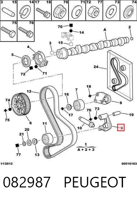 Soporte del tensor de la correa de distribución 082987 Peugeot/Citroen