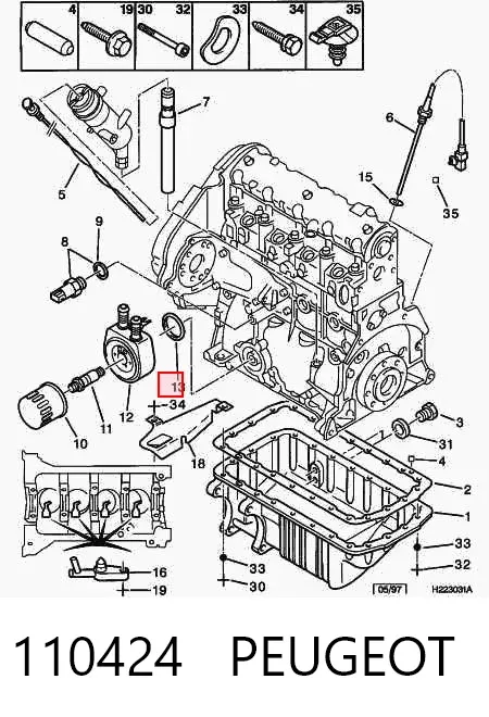 Junta del adaptador del enfriador de aceite 110424 Peugeot/Citroen