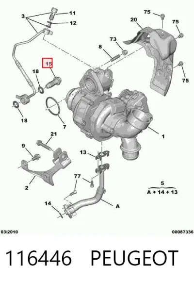 Perno de tubo de alimentación de aceite de turbocompresor PEUGEOT 116446