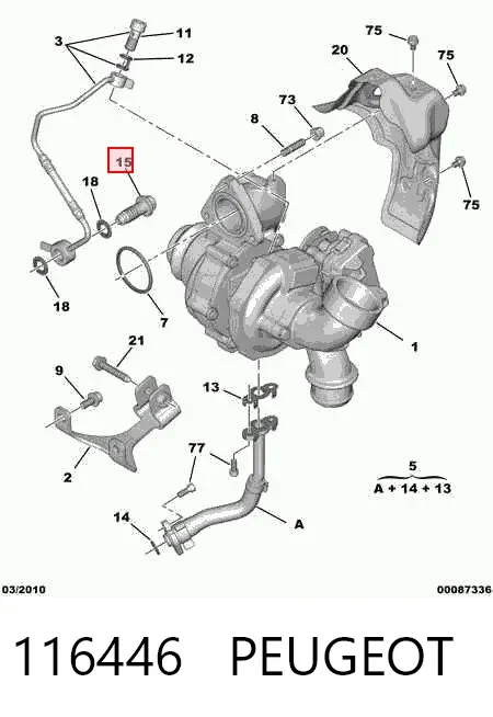 Perno de tubo de alimentación de aceite de turbocompresor 116446 Peugeot/Citroen