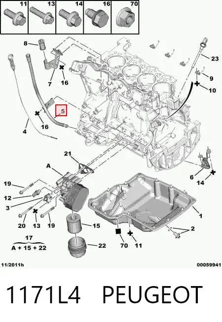 Guía de la varilla de nivel de aceite del motor 1171L4 Peugeot/Citroen