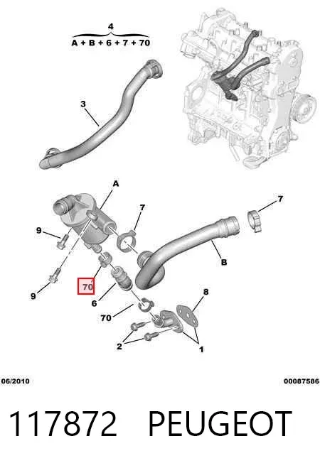 Separador de aceite del sistema de ventilación del cárter 117872 Peugeot/Citroen