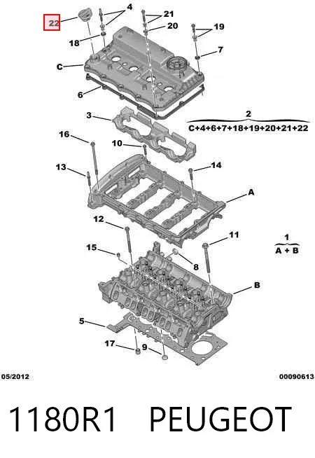Tapa de aceite de motor 1180R1 Peugeot/Citroen