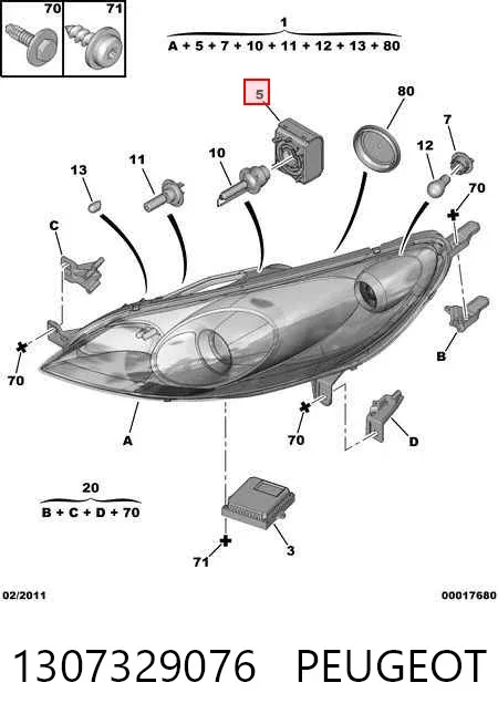 Módulo de control de luces de faros (ECU) 1307329076 Peugeot/Citroen