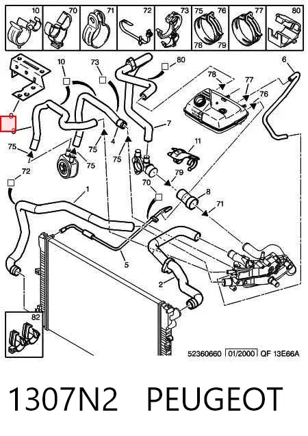 Manguera de refrigeración del enfriador de aceite, suministro 1307N2 Peugeot/Citroen