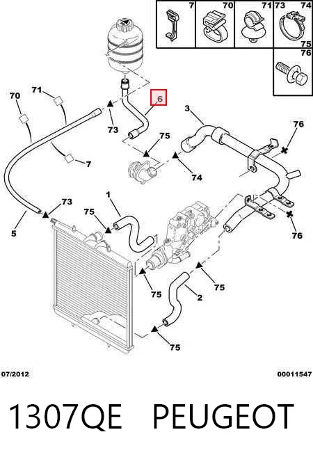 Manguera inferior del vaso de expansión 1307QE Peugeot/Citroen