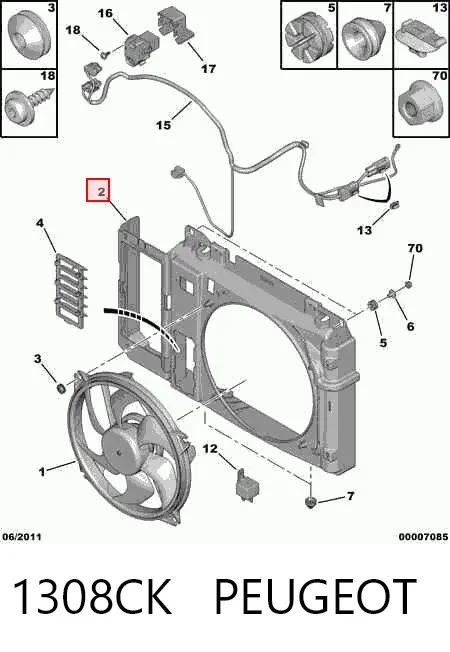 Soporte de radiador 1308CK Peugeot/Citroen