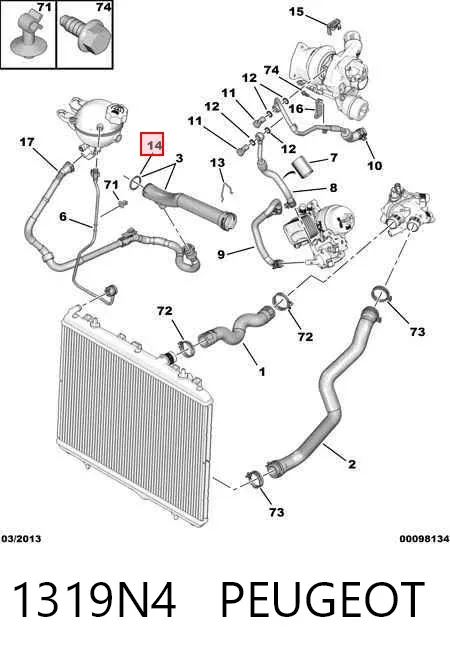 Anillo de estanqueidad del sistema de refrigeración 1319N4 Peugeot/Citroen