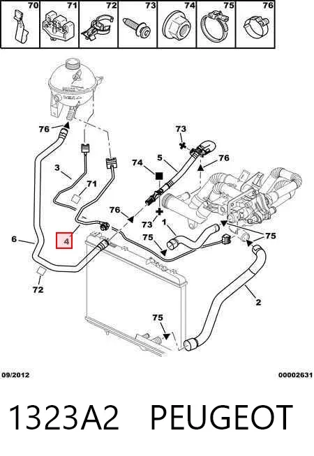 Manguera superior del depósito de expansión 1323A2 Peugeot/Citroen