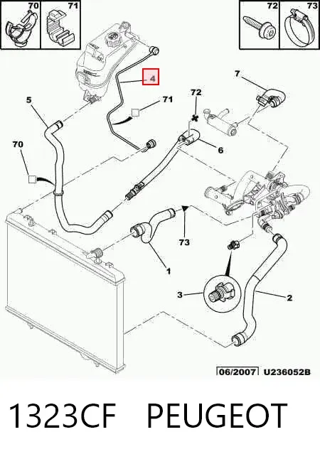 Manguera superior del depósito de expansión 1323CF Peugeot/Citroen