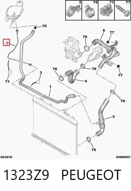 Manguera superior del depósito de expansión 1323Z9 Peugeot/Citroen