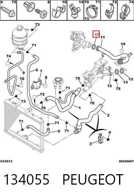 Anillo de estanqueidad del sistema de refrigeración 134055 Peugeot/Citroen