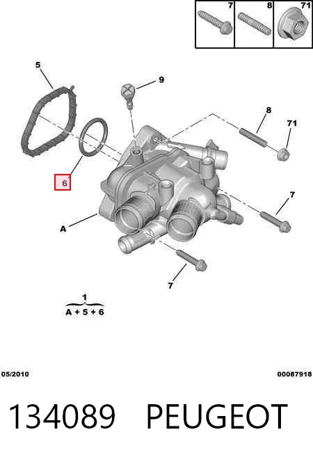 Junta de la carcasa del termostato 134089 Peugeot/Citroen