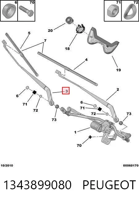 Brazo del limpiaparabrisas 1343899080 Peugeot/Citroen