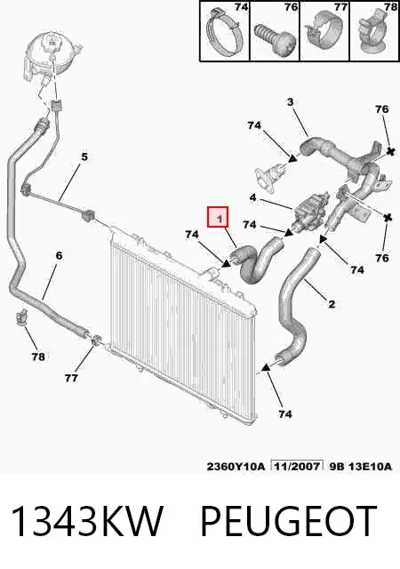 Manguera superior del radiador 1343KW Peugeot/Citroen