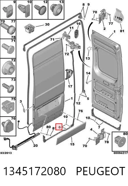 Sellador de puerta trasera izquierda (en carrocería) 1345172080 Fiat/Alfa/Lancia