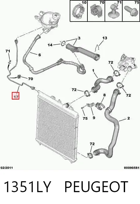 Manguera superior del depósito de expansión 1351LY Peugeot/Citroen