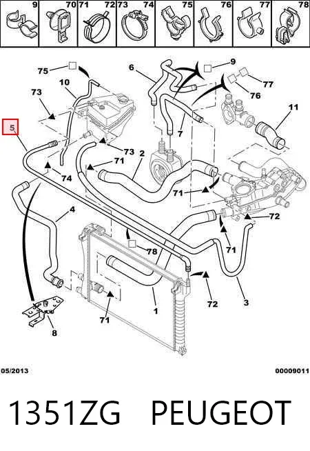 Manguera superior del depósito de expansión 1351ZG Peugeot/Citroen