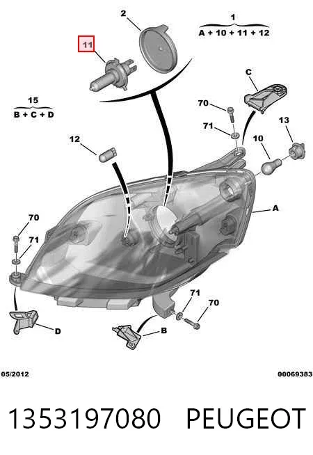 Faro derecho 1353197080 Peugeot/Citroen