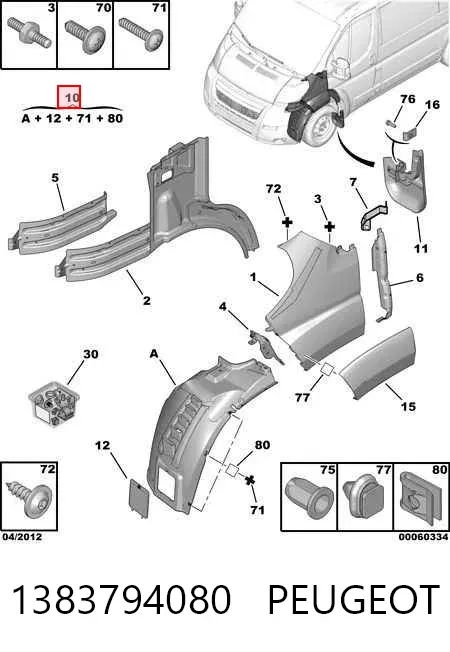 Guardalodos interior izquierdo, guardafango delantero 1383794080 Peugeot/Citroen