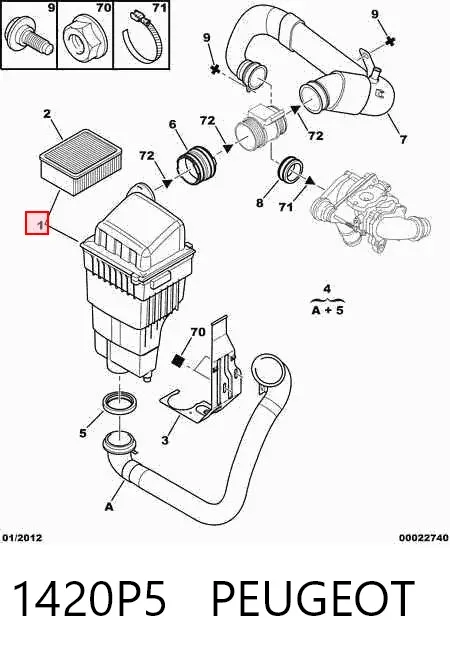 Caja del filtro de aire 1420P5 Peugeot/Citroen