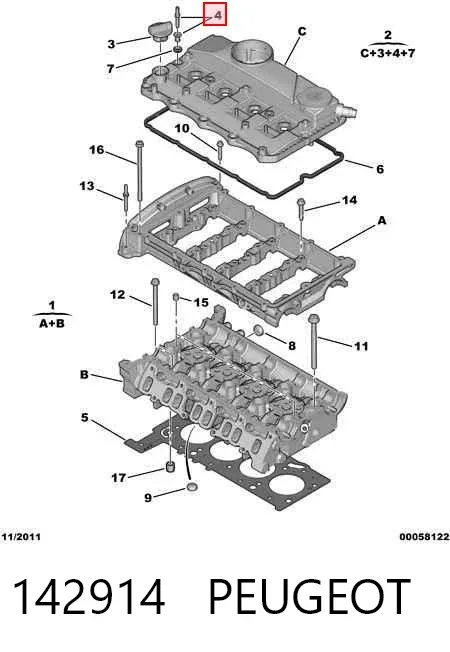 Perno de tapa de válvula de culata 142914 Peugeot/Citroen