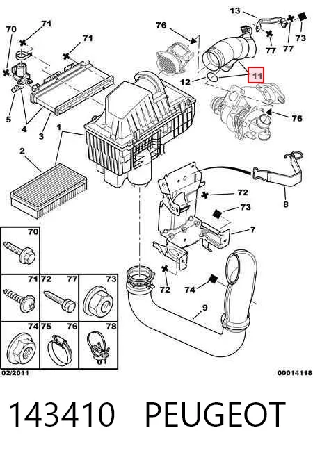 Manguito de aire del medidor de masa de aire 143410 Peugeot/Citroen