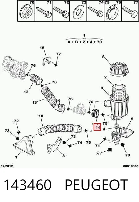 Manguito de aire del medidor de masa de aire 143460 Peugeot/Citroen