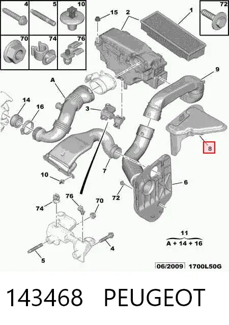 Resonador del filtro de aire 143468 Peugeot/Citroen