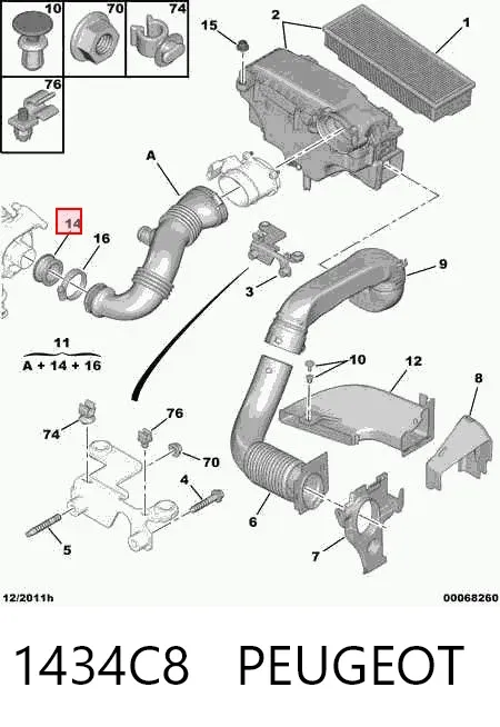 Junta de turbina, inserto flexible 1434C8 Peugeot/Citroen