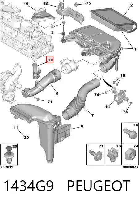 Tubo de ventilación del cárter 1434G9 Peugeot/Citroen
