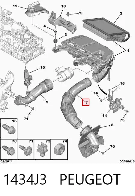 Tubo flexible de aspiración 1434J3 Peugeot/Citroen